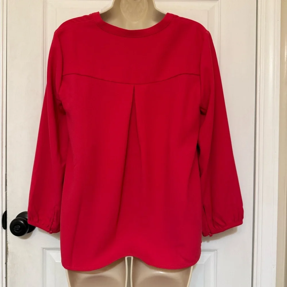 J.Crew Red V-Neck Blouse Long Sleeve Career Office Top Size S